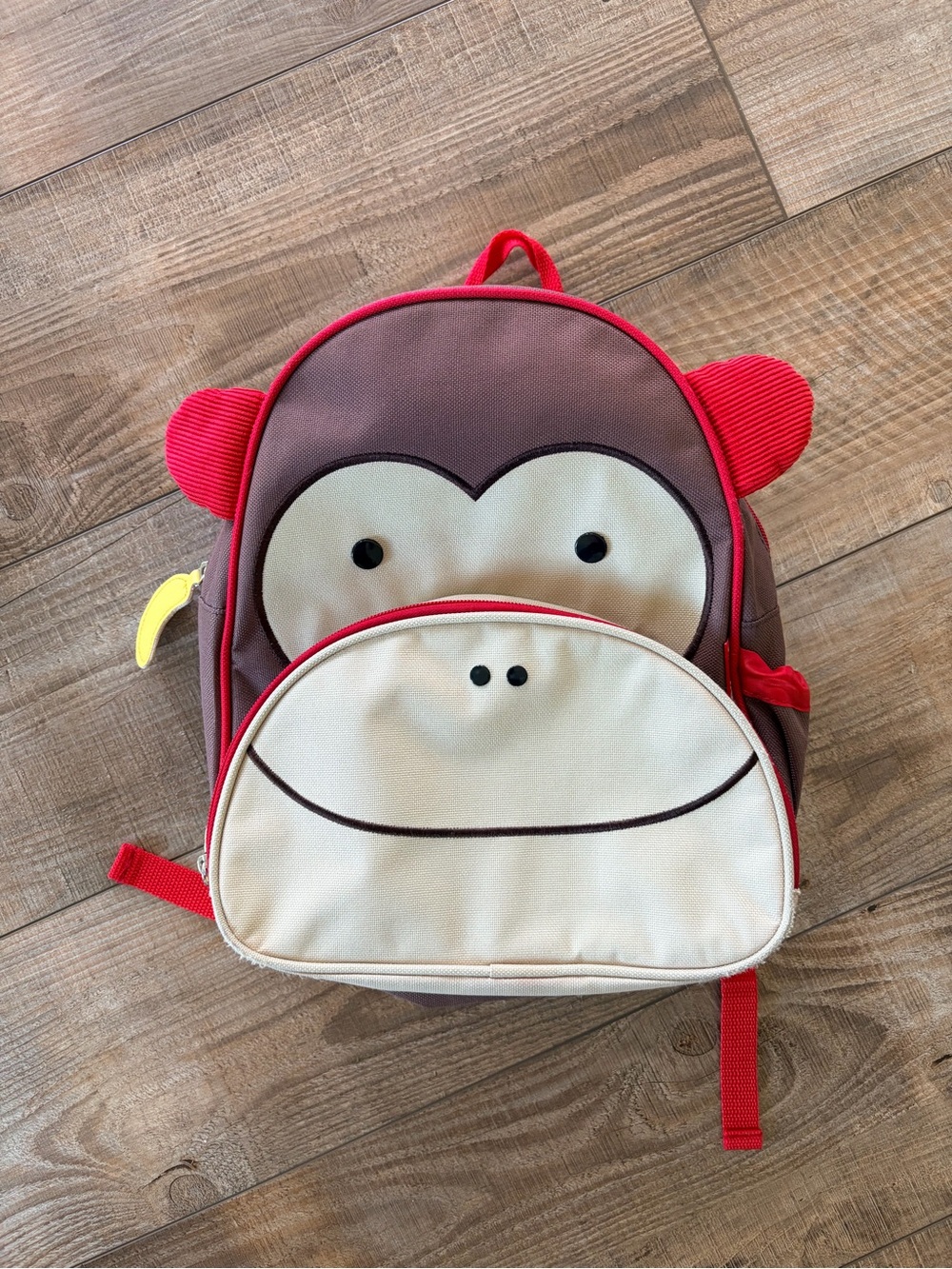 Skip Hop Monkey Backpack - Red, Brown, Cream preschool age | toddler backpack